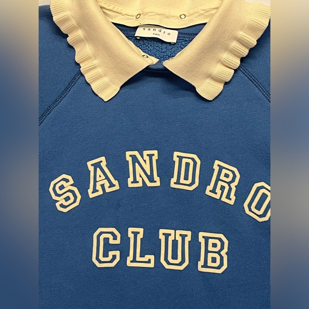 Sandro Club Blue Sweatshirt with Cream Collar - Picture 2 of 3